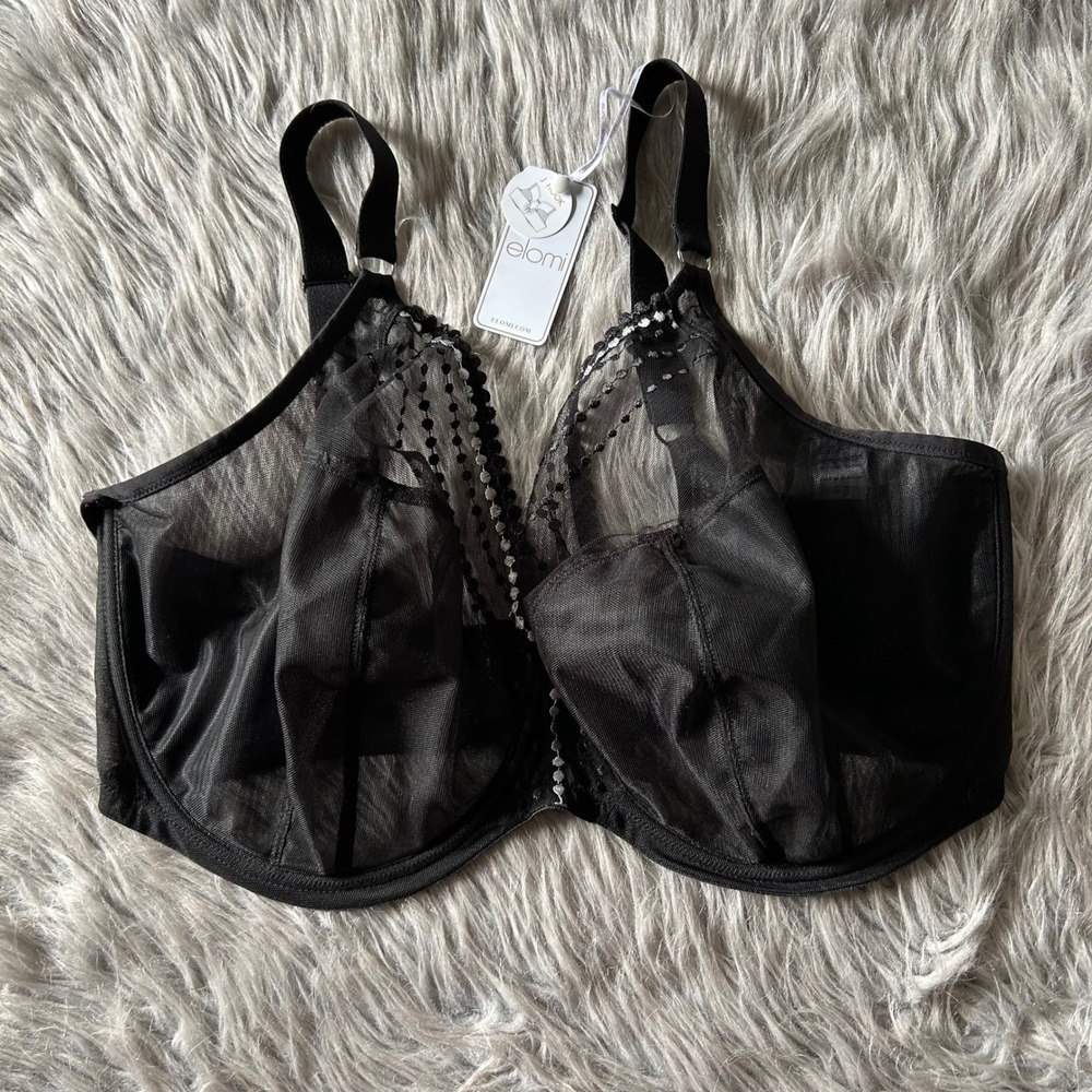 Elomi Unlined Bra Womens Size 40M Black Sheer Lace Underwire Back Closure
